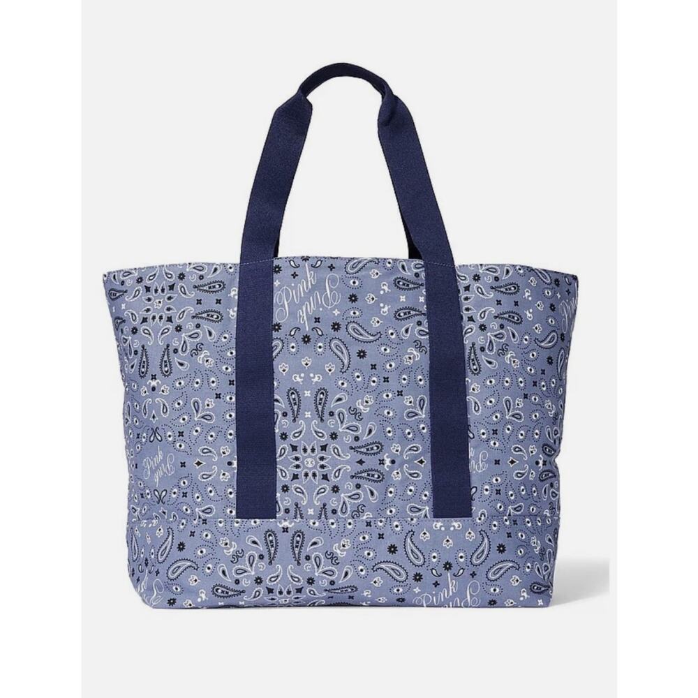 Victoria Secrest / PINK / Blue Paisley Bandana Reversible Navy Tote Bag